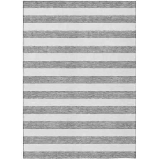 3' X 4' Gray and White Striped Washable Non Skid Indoor Outdoor Area Rug Photo 2