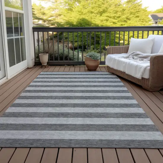 3' X 4' Gray and White Striped Washable Non Skid Indoor Outdoor Area Rug Photo 8