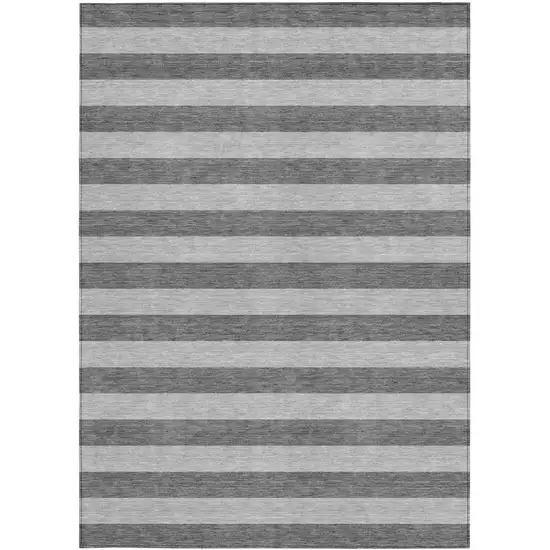 3' X 4' Gray and White Striped Washable Non Skid Indoor Outdoor Area Rug Photo 4