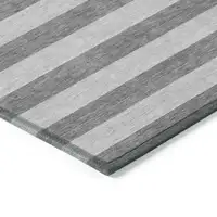 Photo of 3' X 5' Gray and White Striped Washable Non Skid Indoor Outdoor Area Rug