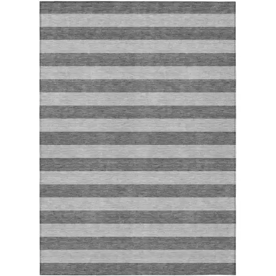 3' X 5' Gray and White Striped Washable Non Skid Indoor Outdoor Area Rug Photo 2