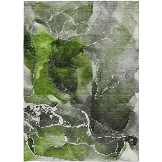 3' X 4' Green Abstract Washable Non Skid Indoor Outdoor Area Rug Photo 7