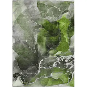 Photo of 3' X 5' Green Abstract Washable Non Skid Indoor Outdoor Area Rug