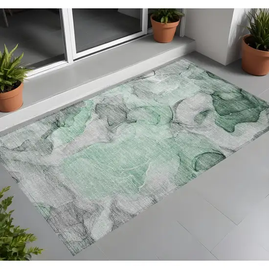 3' X 4' Green Abstract Washable Non Skid Indoor Outdoor Area Rug Photo 1