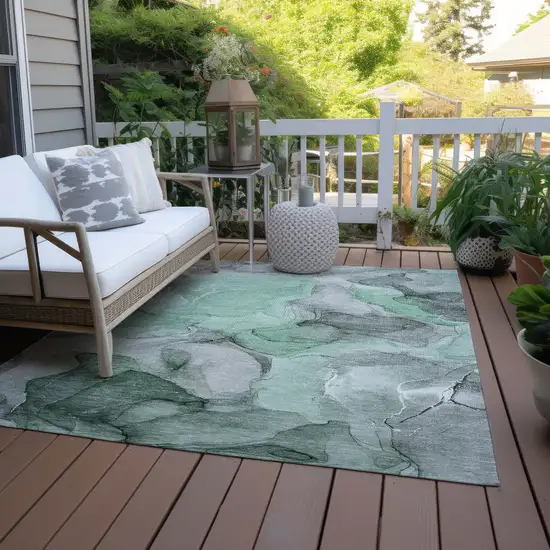 3' X 4' Green Abstract Washable Non Skid Indoor Outdoor Area Rug Photo 8