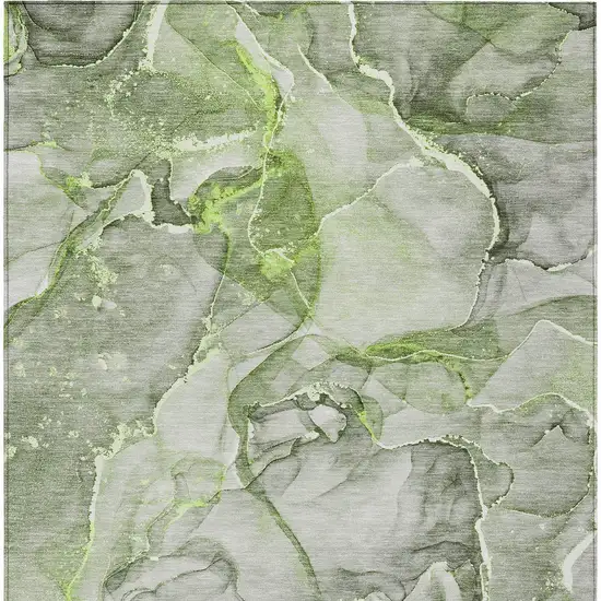 Green Abstract Washable Non Skid Indoor Outdoor Area Rug Photo 7