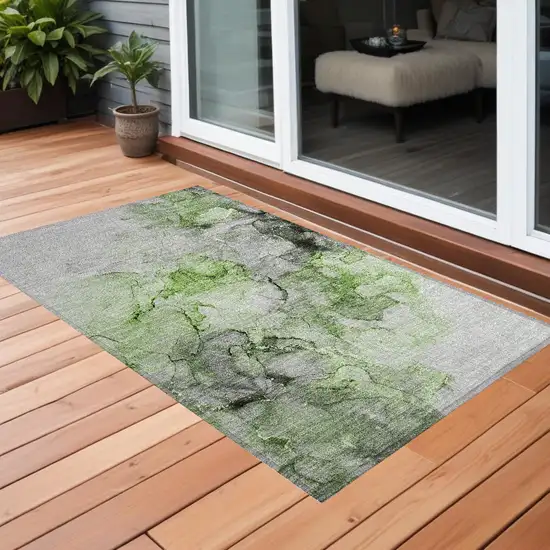 3' X 4' Green Abstract Washable Non Skid Indoor Outdoor Area Rug Photo 1