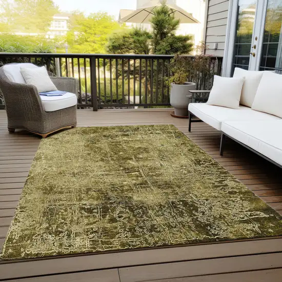 3' X 4' Green Abstract Washable Non Skid Indoor Outdoor Area Rug Photo 8