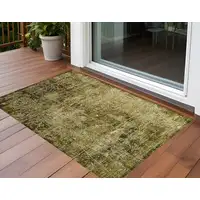 Photo of 3' X 5' Green Abstract Washable Non Skid Indoor Outdoor Area Rug