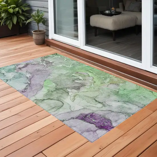 3' X 5' Green Abstract Washable Non Skid Indoor Outdoor Area Rug Photo 1