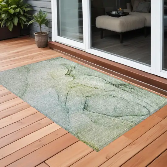 3' X 5' Green Abstract Washable Non Skid Indoor Outdoor Area Rug Photo 1