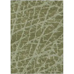 Photo of 3' X 4' Green Abstract Washable Non Skid Indoor Outdoor Area Rug