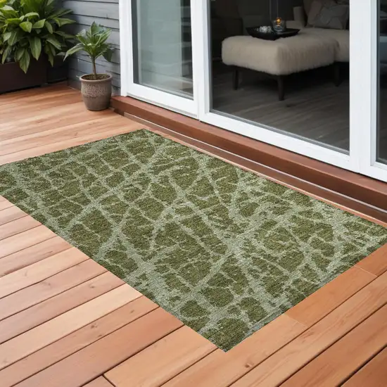 Green Abstract Washable Non Skid Indoor Outdoor Area Rug Photo 1