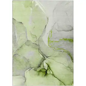 Photo of 3' X 4' Green Abstract Washable Non Skid Indoor Outdoor Area Rug