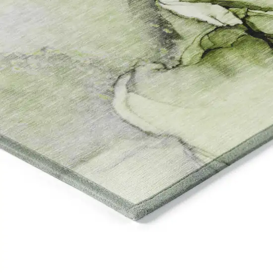 Green Abstract Washable Non Skid Indoor Outdoor Area Rug Photo 5