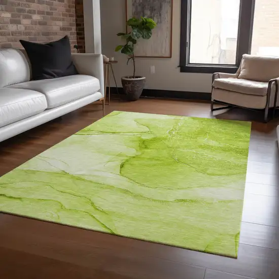 3' X 4' Green Abstract Washable Non Skid Indoor Outdoor Area Rug Photo 9