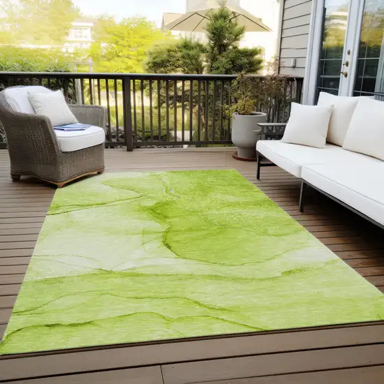 Green Abstract Washable Non Skid Indoor Outdoor Area Rug Photo 8