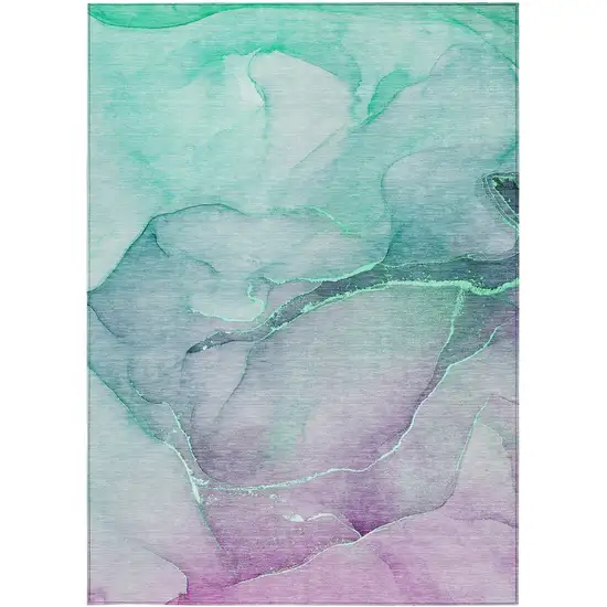 Green Abstract Washable Non Skid Indoor Outdoor Area Rug Photo 6