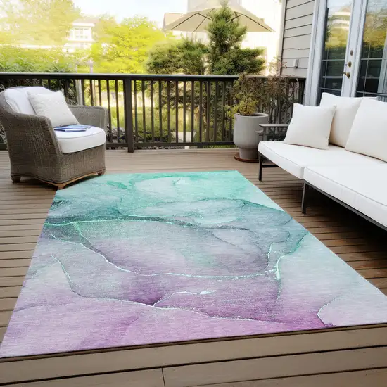 3' X 5' Green Abstract Washable Non Skid Indoor Outdoor Area Rug Photo 8