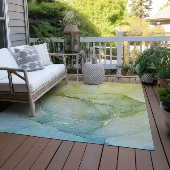 3' X 4' Green Abstract Washable Non Skid Indoor Outdoor Area Rug Photo 8