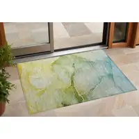 Photo of 3' X 4' Green Abstract Washable Non Skid Indoor Outdoor Area Rug