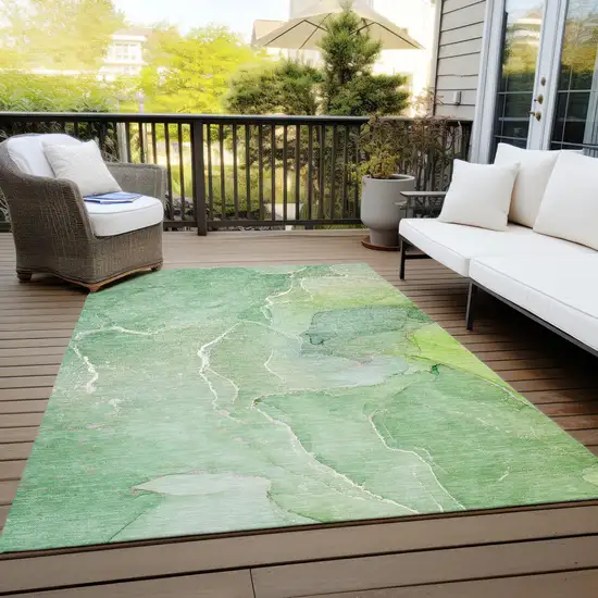 Green Abstract Washable Non Skid Indoor Outdoor Area Rug Photo 8