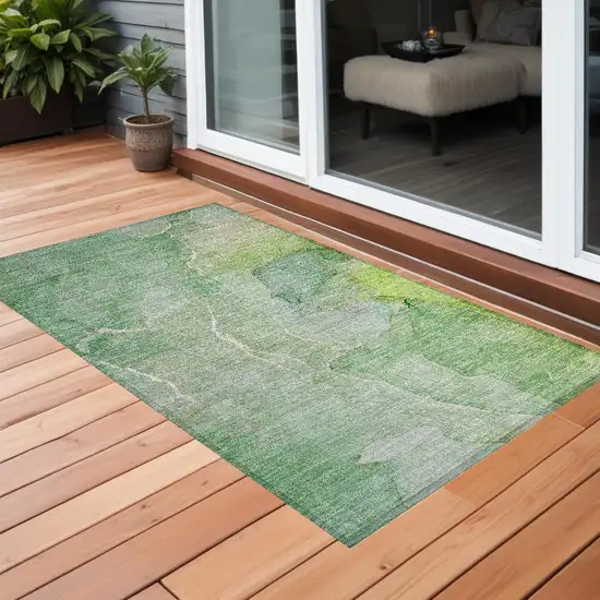 Green Abstract Washable Non Skid Indoor Outdoor Area Rug Photo 1