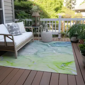 Photo of 3' X 4' Green Abstract Washable Non Skid Indoor Outdoor Area Rug