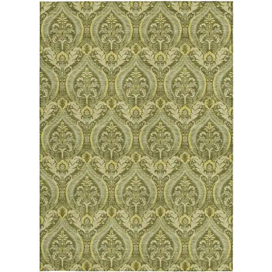 3' X 4' Green Damask Washable Non Skid Indoor Outdoor Area Rug Photo 5