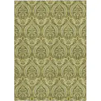 Photo of 3' X 4' Green Damask Washable Non Skid Indoor Outdoor Area Rug