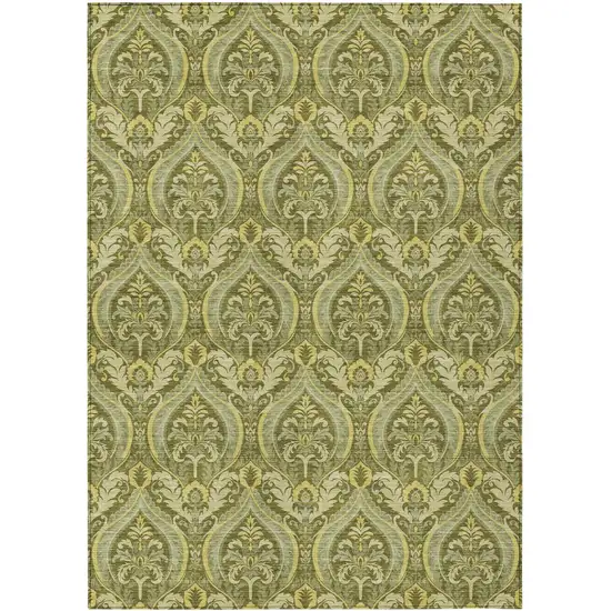 3' X 4' Green Damask Washable Non Skid Indoor Outdoor Area Rug Photo 2