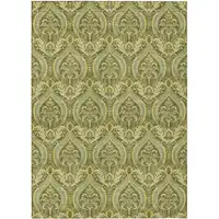 Photo of 3' X 5' Green Damask Washable Non Skid Indoor Outdoor Area Rug