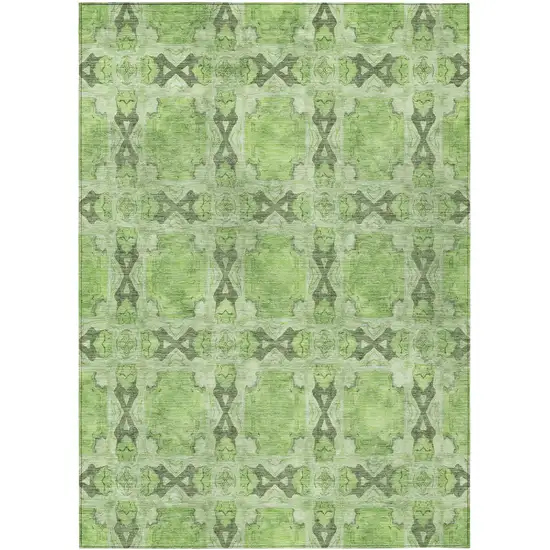 3' X 4' Green Floral Medallion Washable Non Skid Indoor Outdoor Area Rug Photo 2