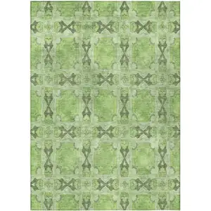 Photo of 3' X 4' Green Floral Medallion Washable Non Skid Indoor Outdoor Area Rug