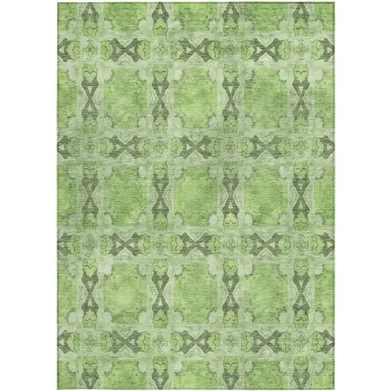 3' X 4' Green Floral Medallion Washable Non Skid Indoor Outdoor Area Rug Photo 5