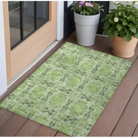 Green Floral Medallion Washable Non Skid Indoor Outdoor Area Rug Photo 1