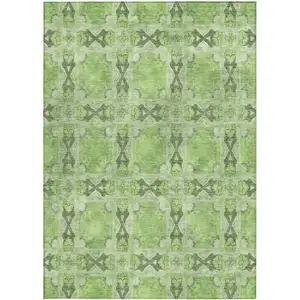 Photo of 3' X 5' Green Floral Medallion Washable Non Skid Indoor Outdoor Area Rug