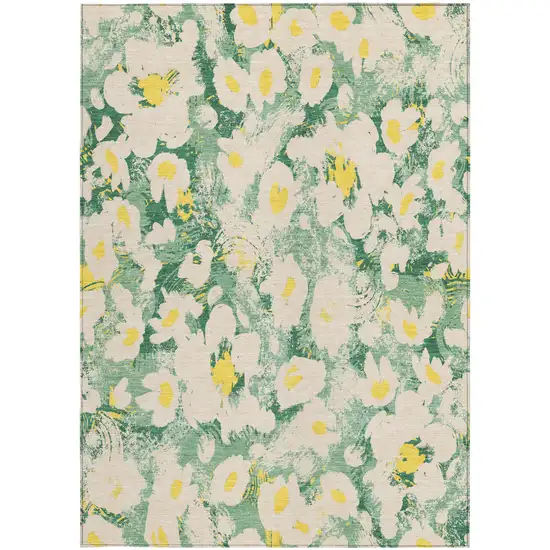 Green Floral Washable Non Skid Indoor Outdoor Area Rug Photo 5