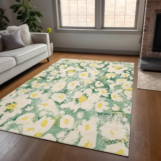 3' X 4' Green Floral Washable Non Skid Indoor Outdoor Area Rug Photo 9