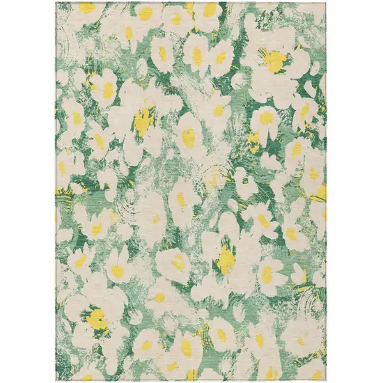 Green Floral Washable Non Skid Indoor Outdoor Area Rug Photo 2