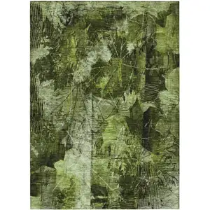 Photo of 3' X 4' Green Floral Washable Non Skid Indoor Outdoor Area Rug