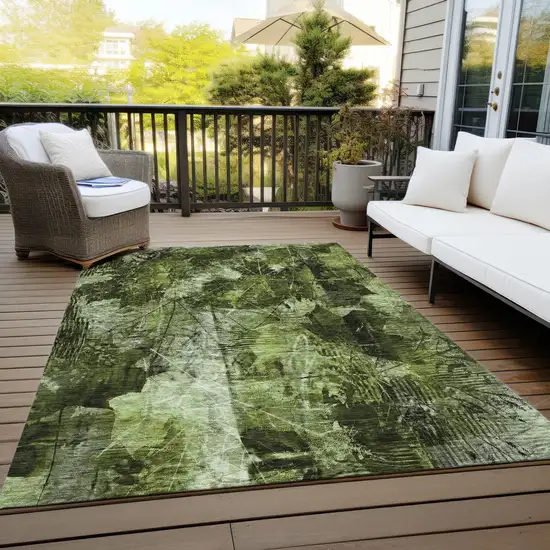 3' X 4' Green Floral Washable Non Skid Indoor Outdoor Area Rug Photo 8