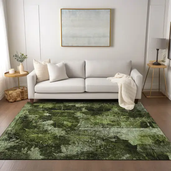 Green Floral Washable Non Skid Indoor Outdoor Area Rug Photo 9