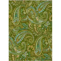 Photo of 3' X 5' Green Paisley Washable Non Skid Indoor Outdoor Area Rug