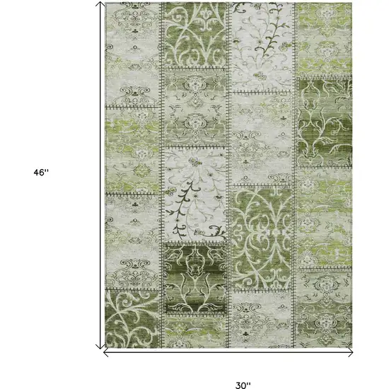 3' X 4' Green Patchwork Washable Non Skid Indoor Outdoor Area Rug Photo 3