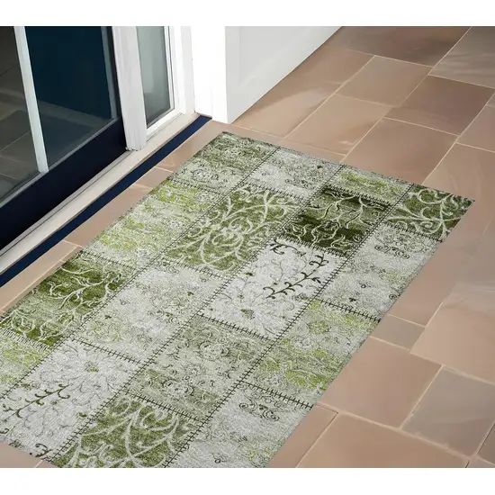 3' X 4' Green Patchwork Washable Non Skid Indoor Outdoor Area Rug Photo 1