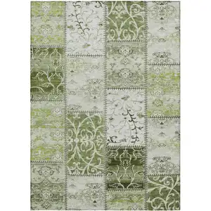 Photo of 3' X 5' Green Patchwork Washable Non Skid Indoor Outdoor Area Rug