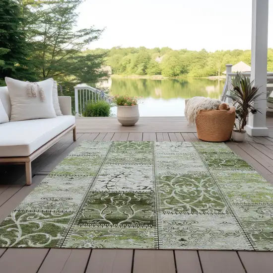 3' X 5' Green Patchwork Washable Non Skid Indoor Outdoor Area Rug Photo 8