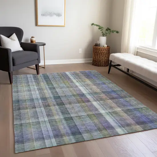 3' X 4' Green Plaid Washable Non Skid Indoor Outdoor Area Rug Photo 8