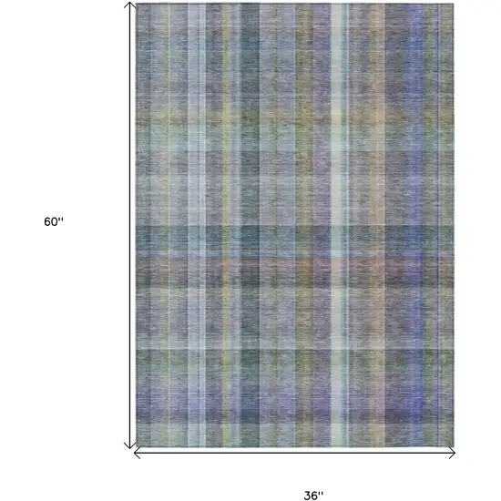 Blue Gray and Green Plaid Washable Non Skid Indoor Outdoor Area Rug Photo 3